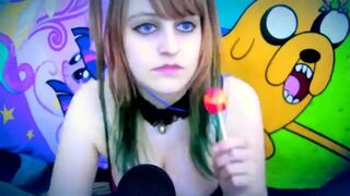 Beauty Sucking and Licking Lollipop Ear to Ear. ASMR
