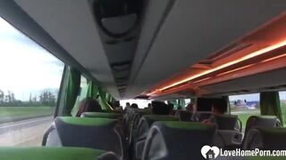 Horny slutty girlfriend gets fucked in moving BUS