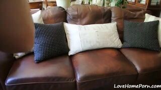 Leather couch is a great place for masturbating