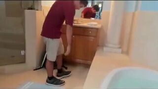 Horny mom jerk and fuck off the stepson in the bath - W