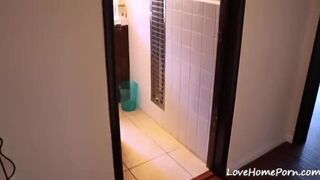 Homemade video of fucking a MILF in the bathroom