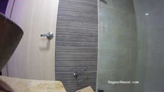 Bathroom lesbian sex with two horny teens