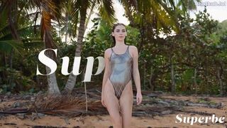 Irina Sivalnaya Silver Metal Dress Nude On Beach