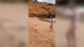 Bethanylilya - bethanylilya white shirt on the beach photoshoot and getting nude in public