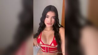Mala morena masturbating pussy using only fingers while wearing newest red set lingerie xxx onlyfans porn videos