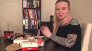 Julie Sophie big belly French girl KFC belly stuffing